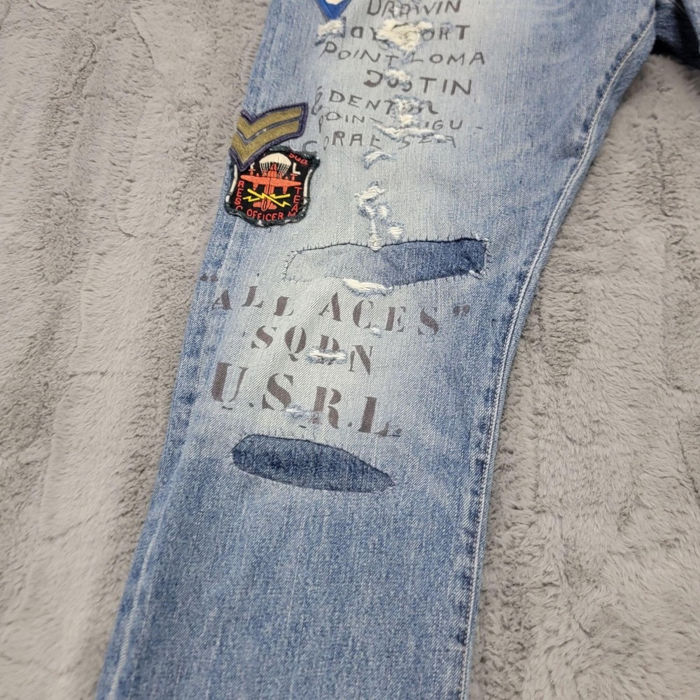 Polo Ralph Lauren Jeans Mens 38x32 Military Tiger Patchwork Varick Slim Straight - Picture 2 of 16